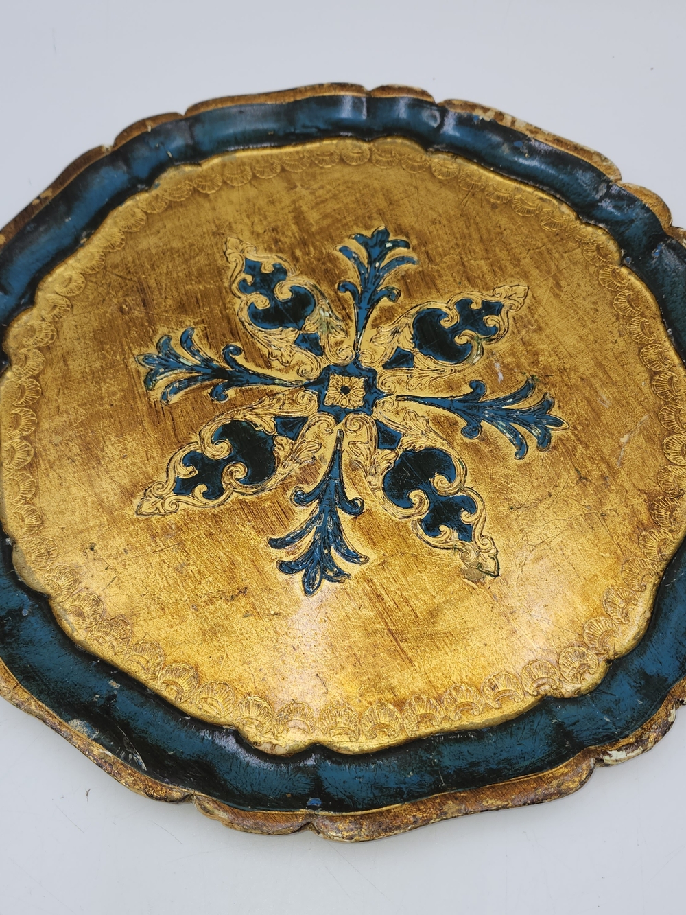 Vintage Italian Wooden Decorative Plate or Tray Painted gold gilded